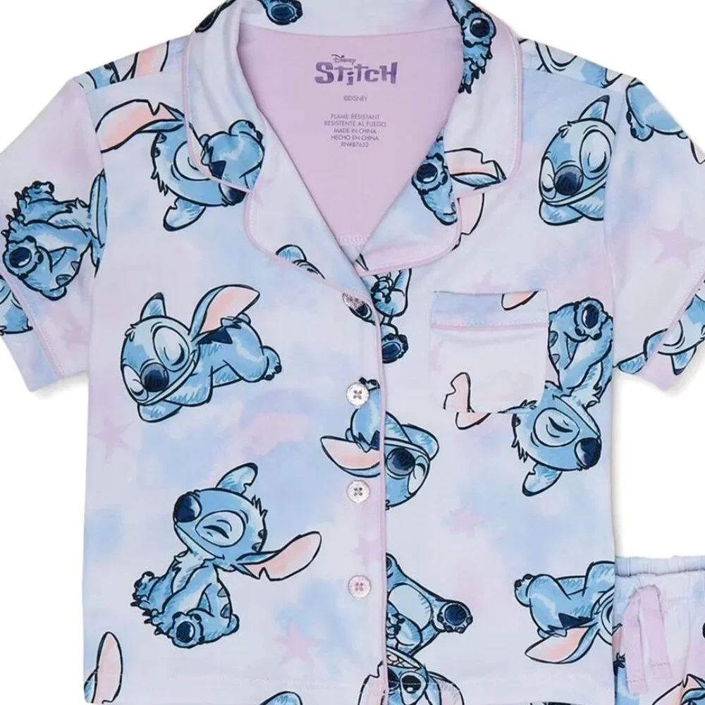 DISNEY LILO & STITCH Girl's XS 2 Piece Pajama Shorts Sleepwear Set SIZE 4-5 NEW